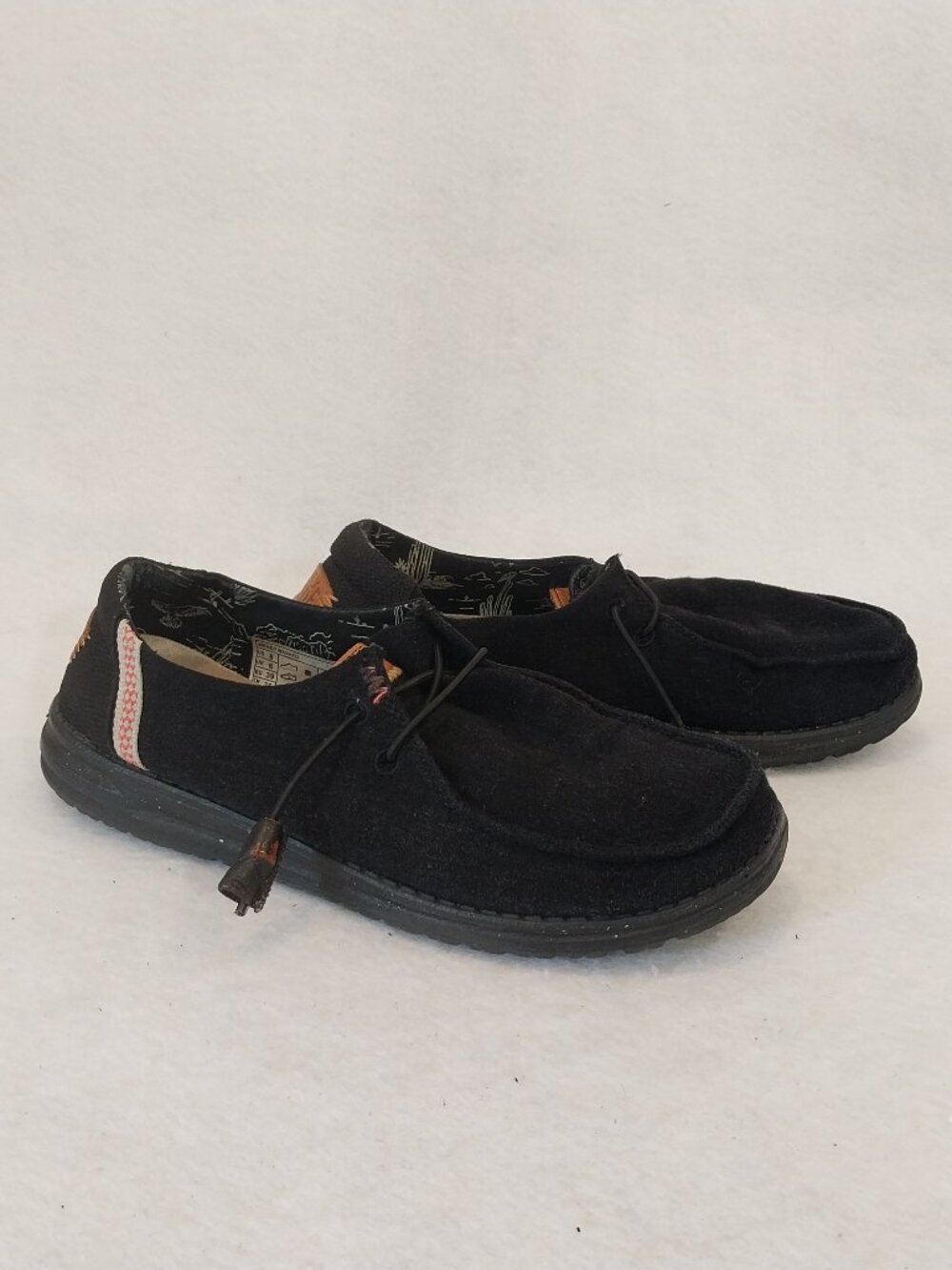 Hey Dude Wendy Comfort Shoes Womens 8 Black Canvas Lace Up Loafer Casual Lightwe